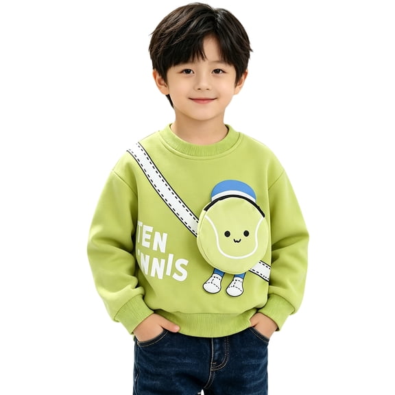 Abcomgle Unisex Kids Sweatshirt with Cartoon 3d Crossbody Bag Funny Crew Neck Long Sleeve Pullover Sweatshirts Shirt