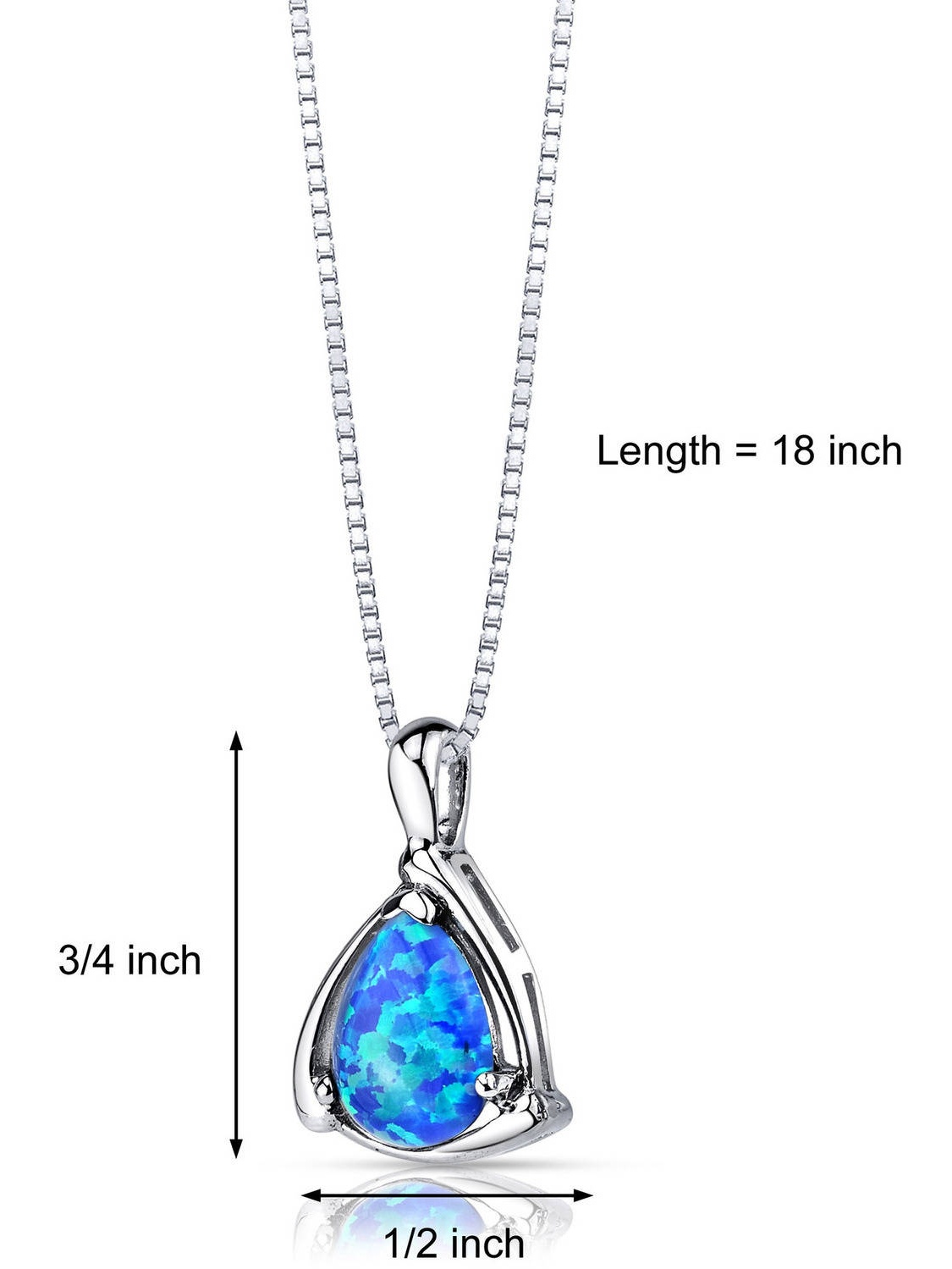 1 ct Pear Shape Created Blue Opal Pendant Necklace in Sterling Silver, 18"