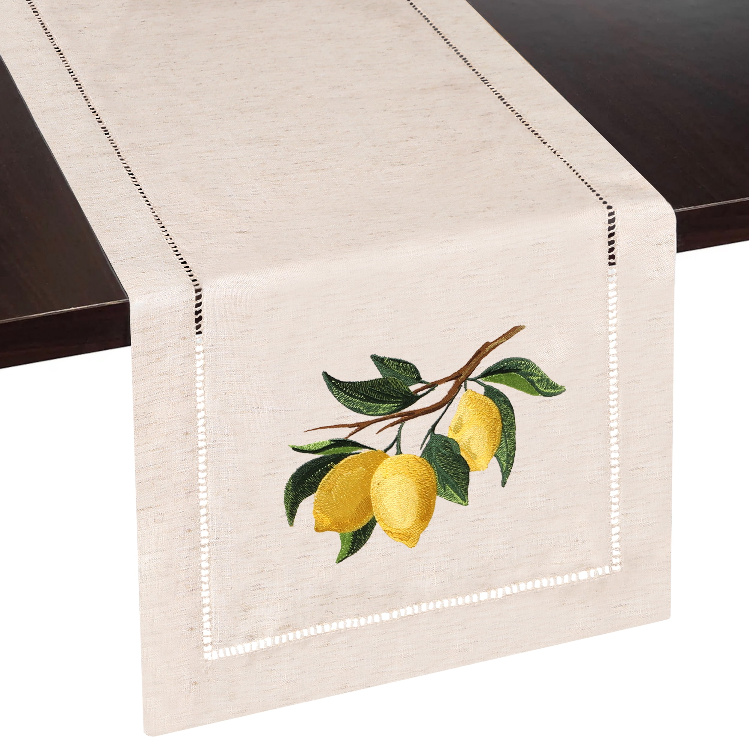 Spring Table Runner 108 Lemon Embroidery Spring Table Runner Farmhouse Decor Beige 14 x 108 ...