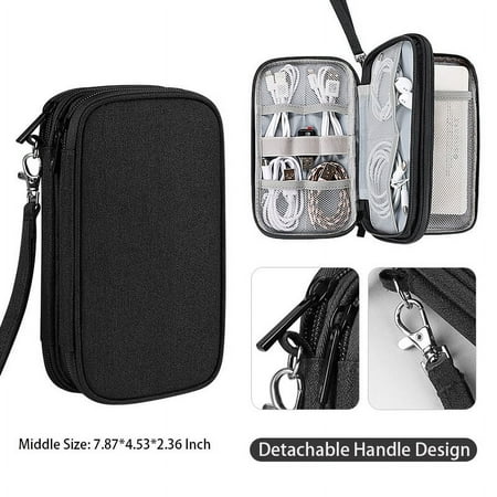 YXRIJDJ Black Travel Cable Organizer Bag Electronic Organizer Pouch Bag Electronic for Cable, Cord, Charger Accessories Double Layers Portable Carry Case