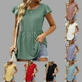 thumbnail image 7 of ZVAVZ Womens Summer Shirts Ruffle Cap Sleeve Peplum Tops Lace Crochet Eyelet Hide Belly Tunic Tops Casual Dressy Blouses,Womens Tops Casual, 7 of 7