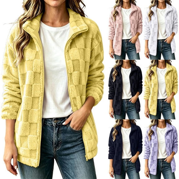 Winter Fleece Coats for Women Plus Size Turndown Collar Long Sleeve Solid Color Thick Velvet Warm Coat Winter Sports Casual Jacket Outerwear with Pockets
