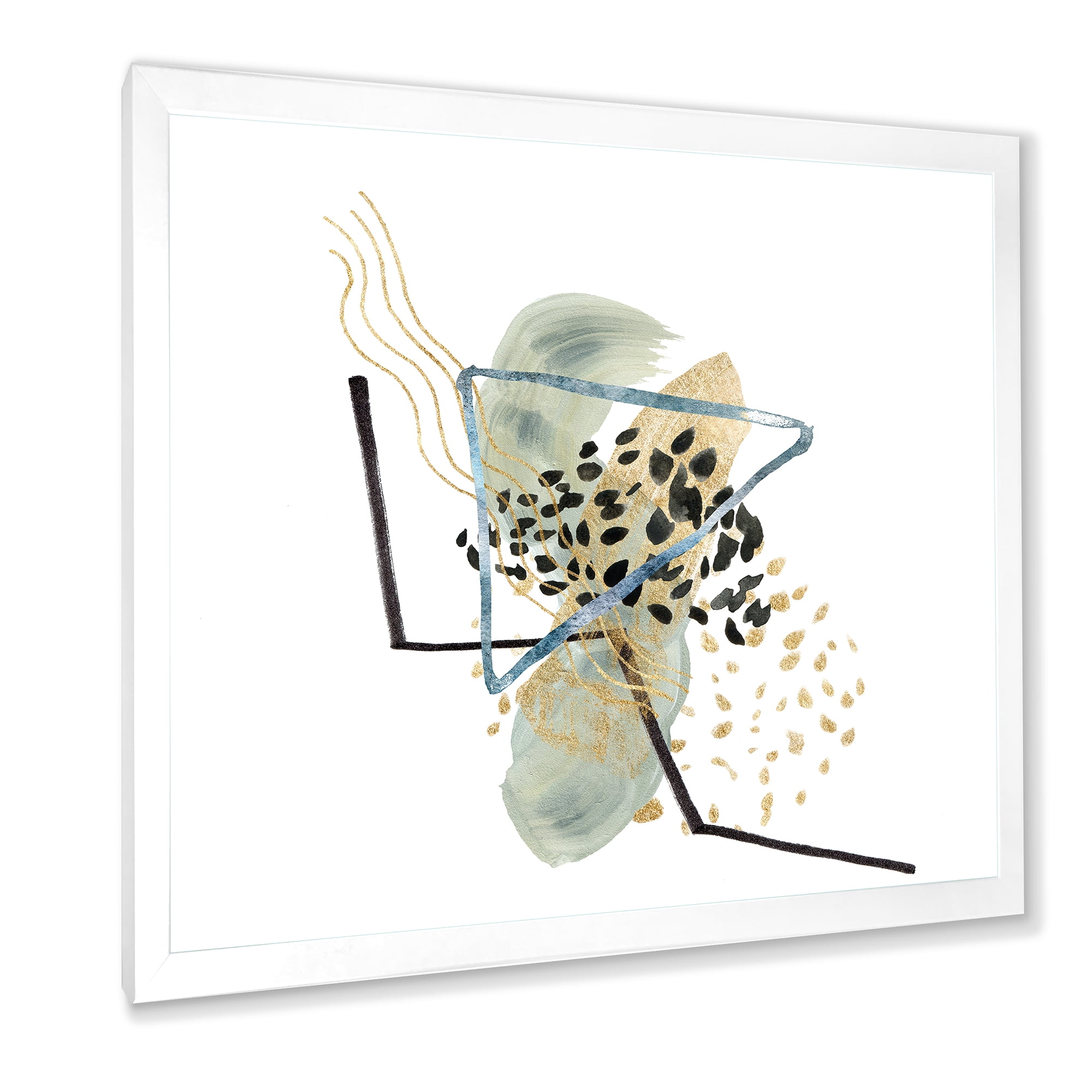 Designart 'Minimalistic Golden Polka Dots and Ink Mountains' Modern Framed Art Print