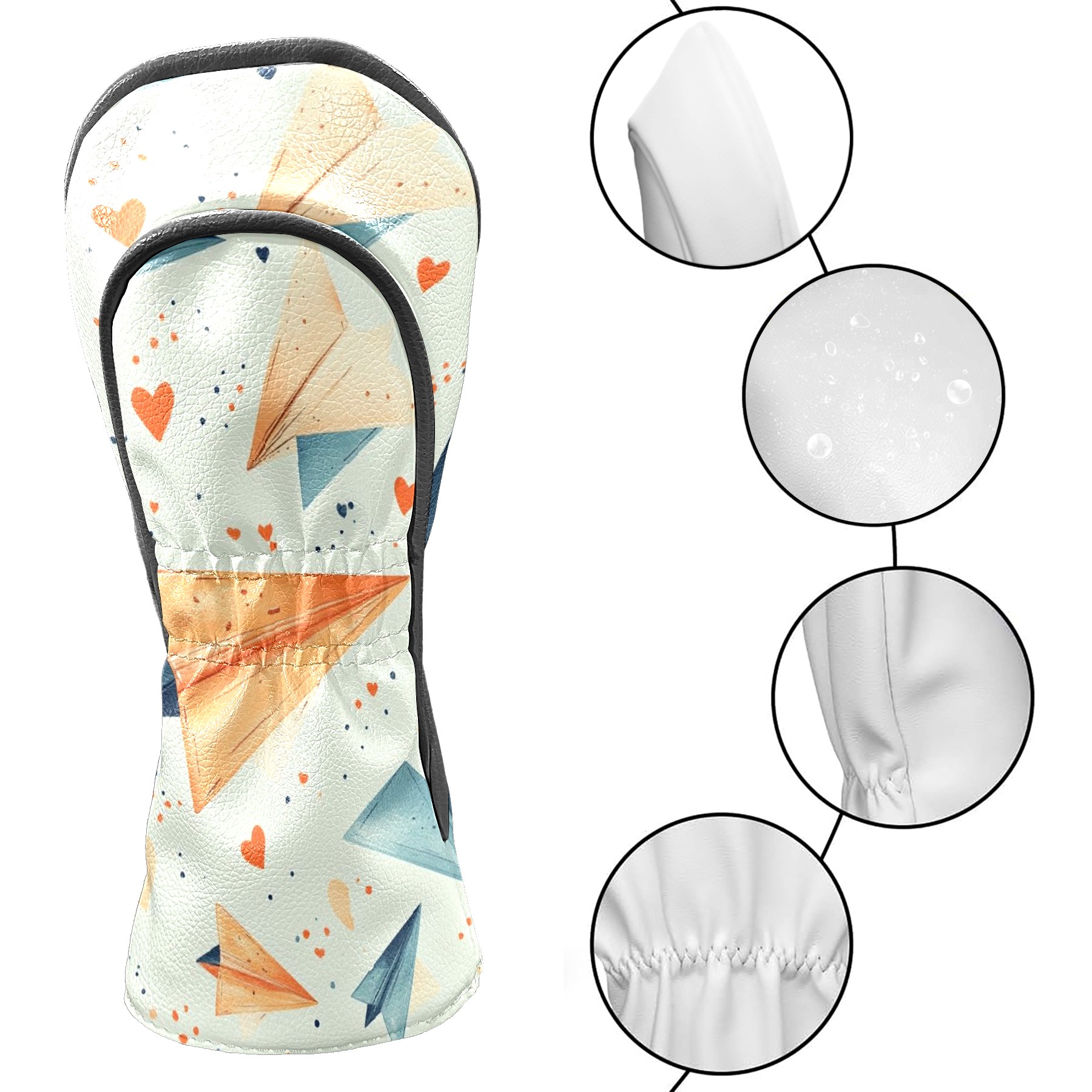 Golf Club Covers PU Leather Waterproof Head Covers for Fairway Woods Hybrids Paper Airplane Unisex Fits Most Brands