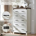 thumbnail image 3 of OKD Farmhouse 5 Drawers Dresser for Bedroom, Wood Tall Chest of Drawers with Thick Plank Styling, Rustic Closet Dresser for Bedroom, Living Room, Antique White, 3 of 7