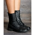 thumbnail image 3 of Forever Link Jalen-88 Black Round Toe Military Lace up Combat Boots (Black, 7.5), 3 of 4