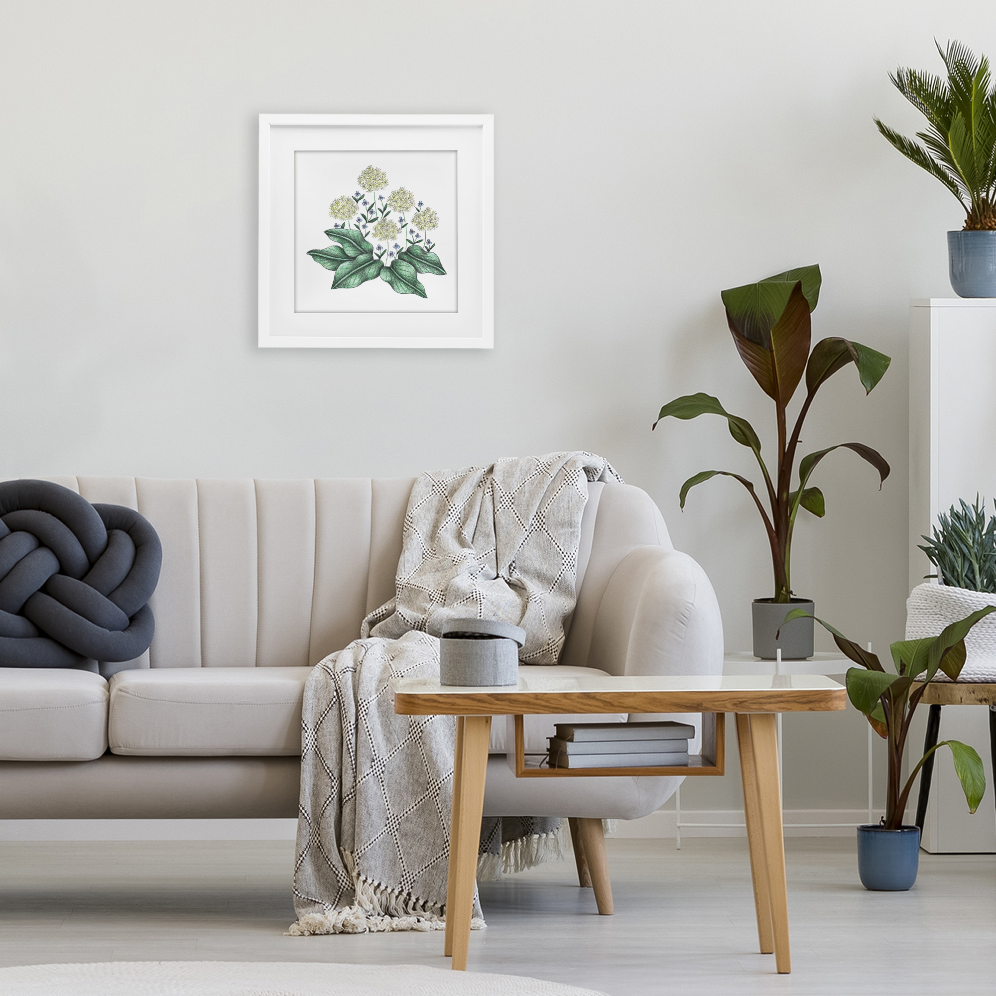 Hello Wildflower Vintage Sketch White Framed Print Under Glass, design by Cecilia Battaini