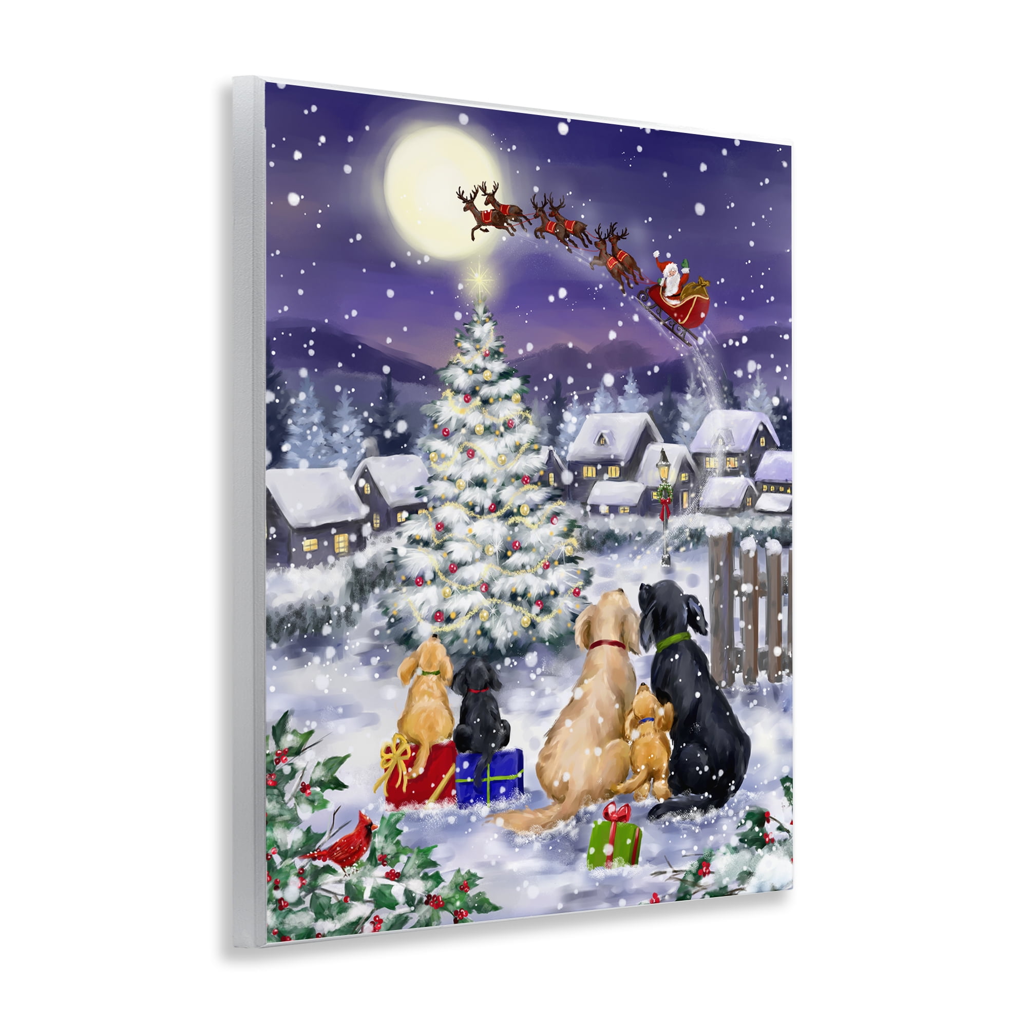 Stupell Industries Santa Over Snowy Dogs Holiday Painting Unframed Art Prints Wall Art, 11 x 14