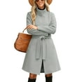 thumbnail image 5 of ClodeEU Women's Wool Blend Trench Coat With Belt,Trendy Stand Collar Button Coat With Pockets Gray,Womens Plus L, 5 of 8