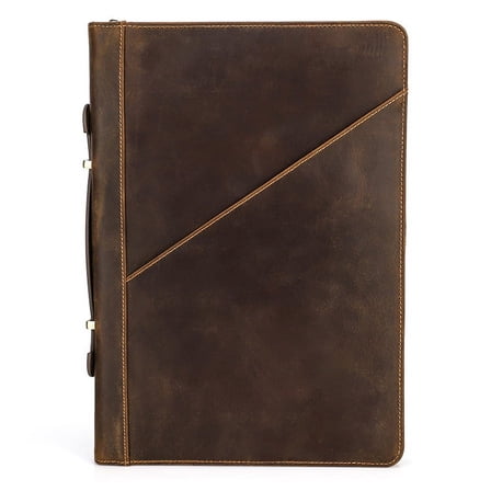 Bigcan Genuine Leather MacBook Folio Case for 14.2-inch MacBook Pro – Customizable, Durable Zipper Sleeve with Pen Slot, Elastic Straps & Handle