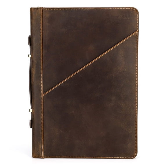 Bigcan Genuine Leather MacBook Folio Case for 14.2-inch MacBook Pro – Customizable, Durable Zipper Sleeve with Pen Slot, Elastic Straps & Handle