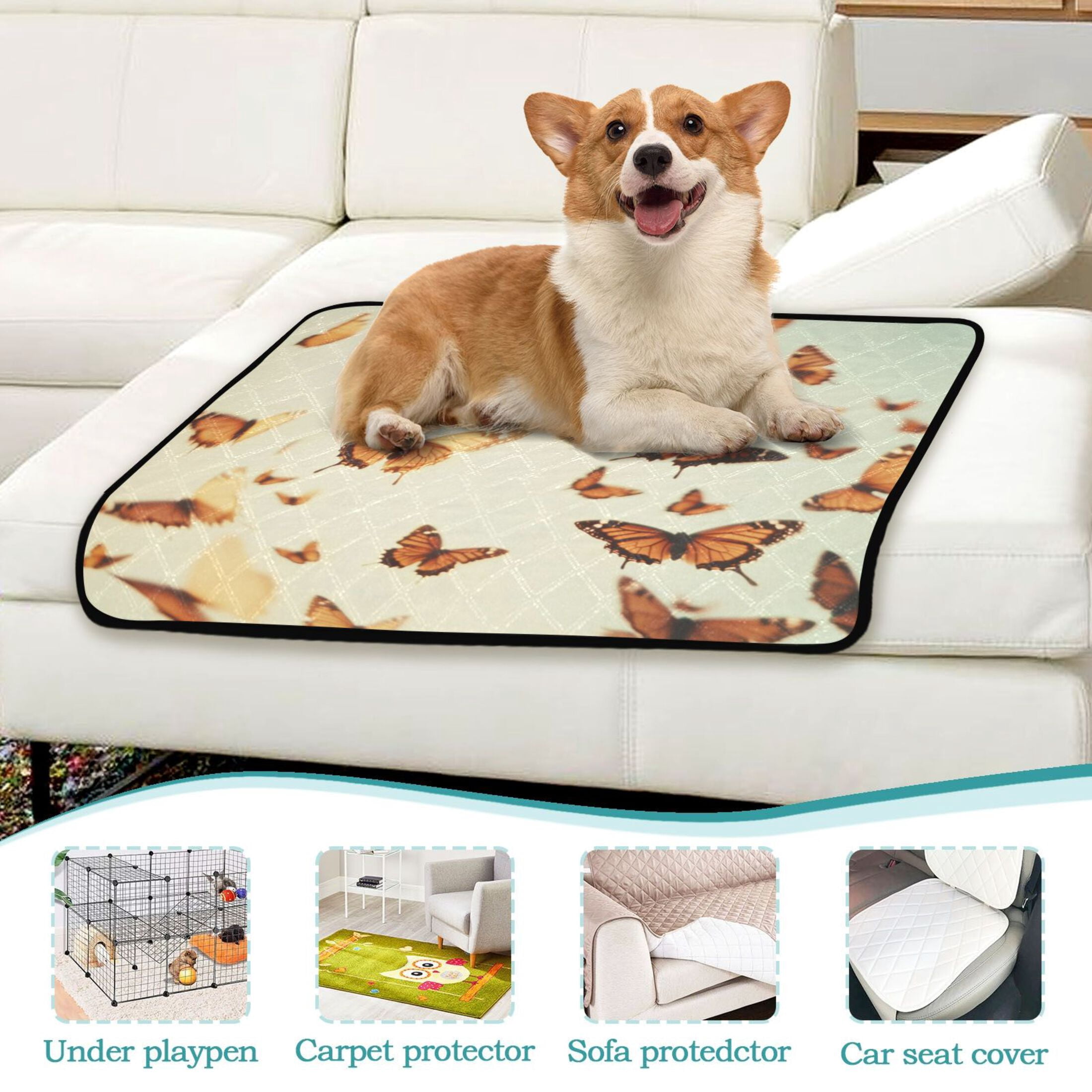 Washable Pet Pee Pads with Super Absorbent Reusable Training Pads for Dogs & Cats Butterflies Flying in The Air