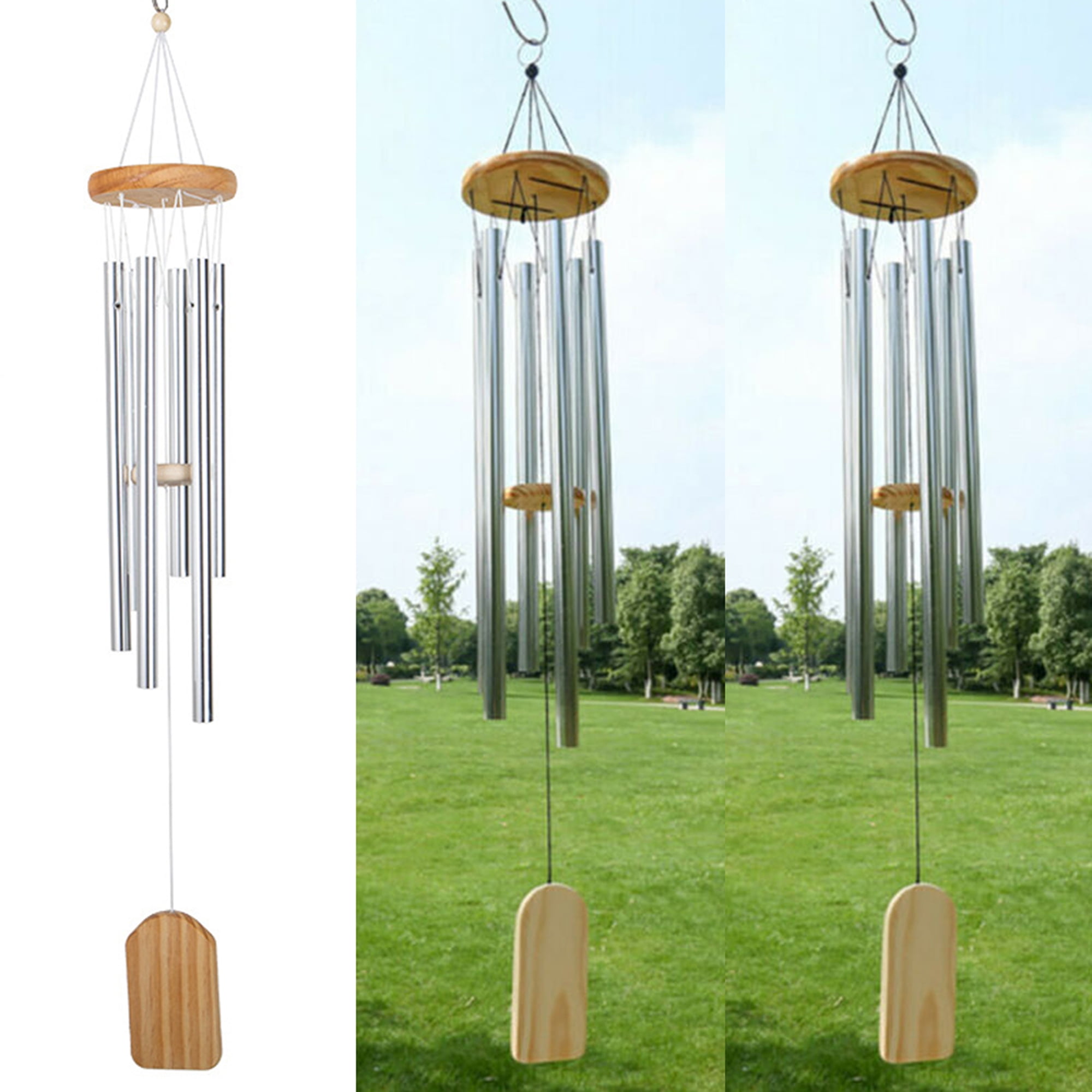 Modern Metal Wind Chimes with 6 Sliver Tubes Outdoor Home Garden Decoration Gift 