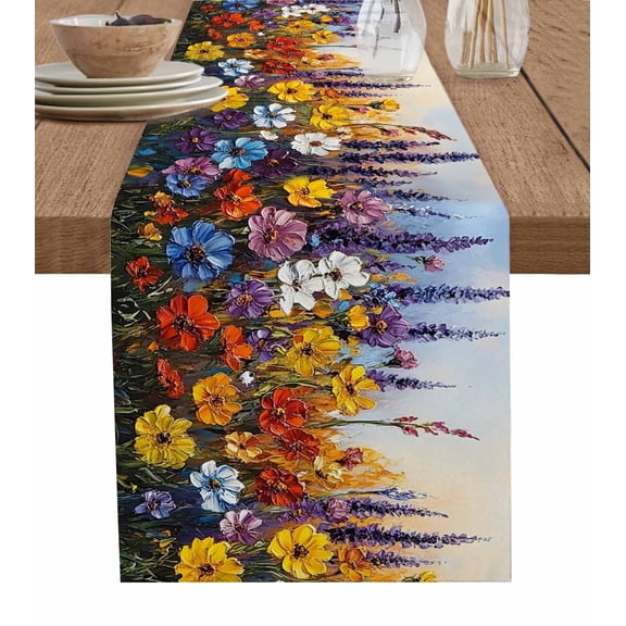 Hokiten Table Runners 70 Inches Long Dress Scarves, Farmhouse Flowers Farmhouse Coffee/Dining/Kitchen Table Decor, Holiday Table Runner, Country Botanical Floral Oil Painting 13x70 Inch