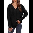 thumbnail image 2 of Camisas Tipo Túnica de Punto con Cuello en V, Larga y Botones Decorativos, Informales, Lisas, Suaves para Mujer Negro L, 2 of 9