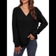 thumbnail image 2 of Camisas Tipo Túnica de Punto con Cuello en V, Larga y Botones Decorativos, Informales, Lisas, Suaves para Mujer Negro L, 2 of 9
