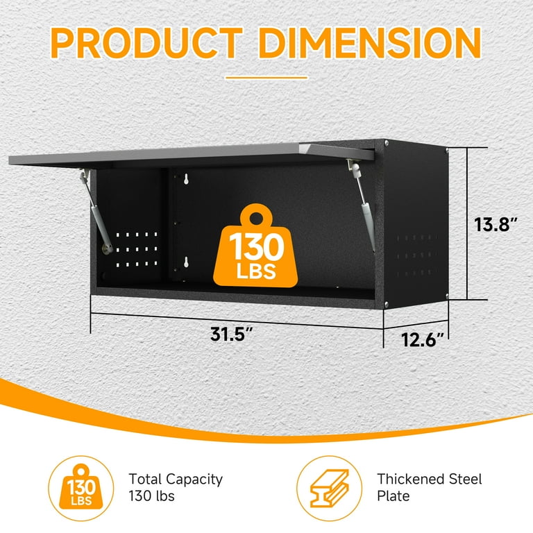 Metal Garage Wall Cabinet with Doors Side with Holes,13.8"H 1 Door Small Wall Hanging Tool Chest Cabinet ,Garage Storage Cabinet for Garage, Basement, Kitchen, Warehouse,Office, Bathroom-Black Gray
