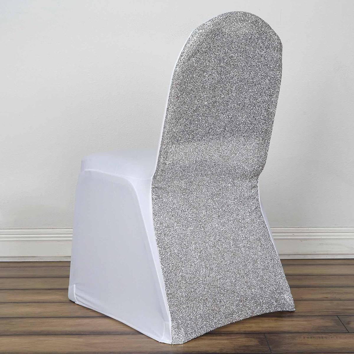 White Spandex Stretch Banquet Chair Cover With Silver