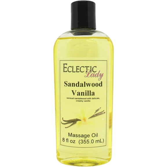 Sandalwood Vanilla Massage Oil by Eclectic Lady, 8 oz, Sweet Almond Oil and Jojoba Oil