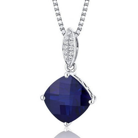 Oravo 4.00 Carat T.G.W. Cushion-Cut Created Blue Sapphire Rhodium over Sterling Silver Pendant, 18