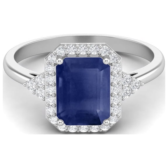 Mooneye 7X5mm Octagon Blue Sapphire 925 Sterling Silver Solitaire Valentines Day Gifts Ring