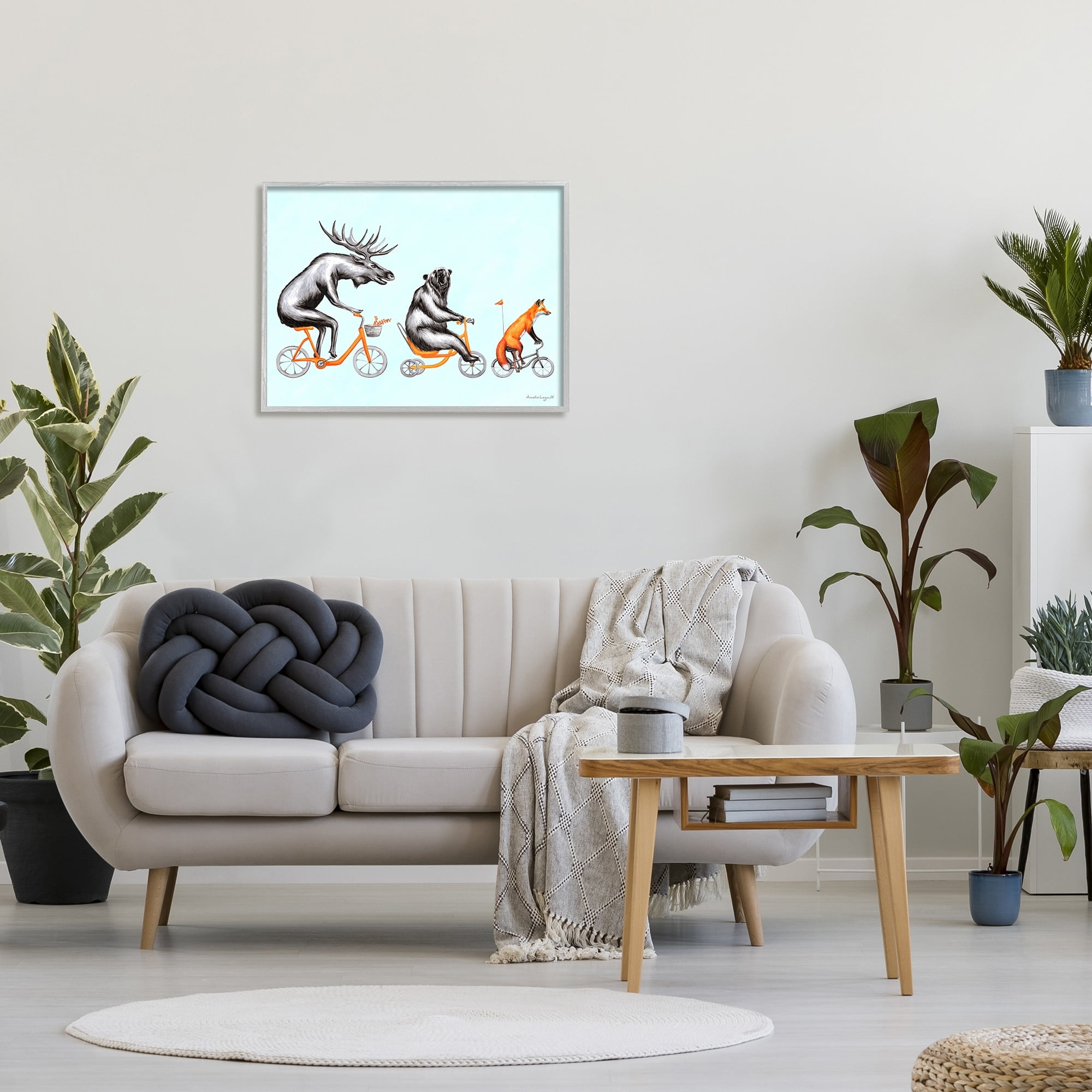 Stupell Industries Wildlife Animals Riding Bikes Moose Bear Fox Graphic Art Gray Framed Art Print Wall Art, Design by Amelie Legault
