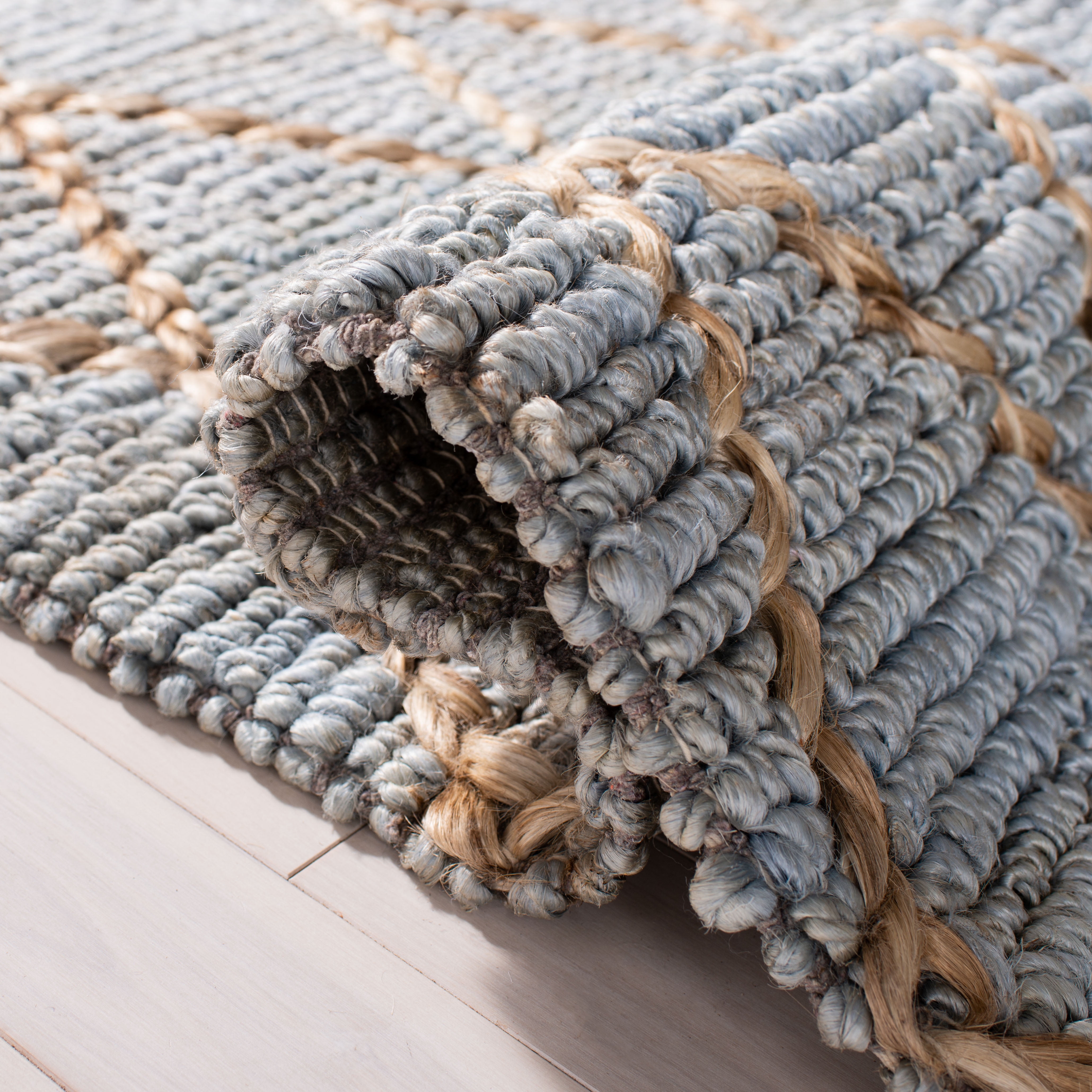 SAFAVIEH Natural Fiber Beaumont Geometric Area Rug, Natural/Blue, 8' x 10'