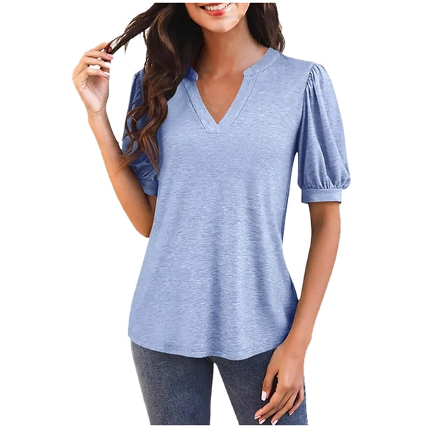 Tamaño Más Suelto Ajuste Camisetas para las Mujeres con Cuello en V de Manga Corta Suelta Camisa Superior, Poliéster