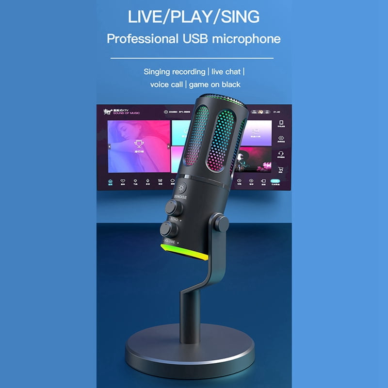 Professional Gaming Microphone with Stand RGB USB Wired Condenser Mic for PC Laptop Streaming Podcast Karaoke