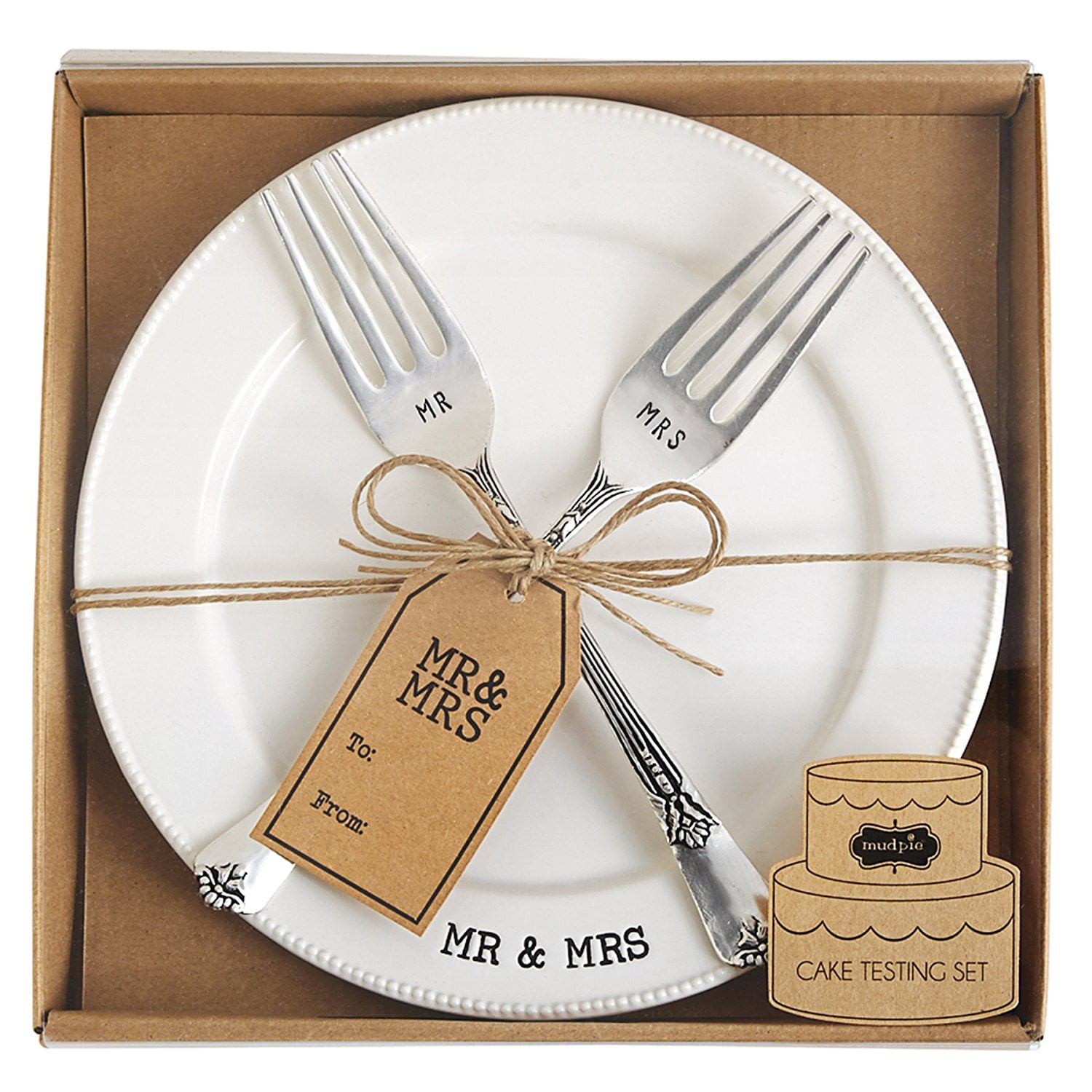 White Plate & Fork Set & Mrs Mr 