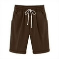 thumbnail image 5 of Sakmal Shorts for Women Trendy Bermuda Cotton Linen Brown Khaki High Waisted 9" Shorts with Pockets, 5 of 5