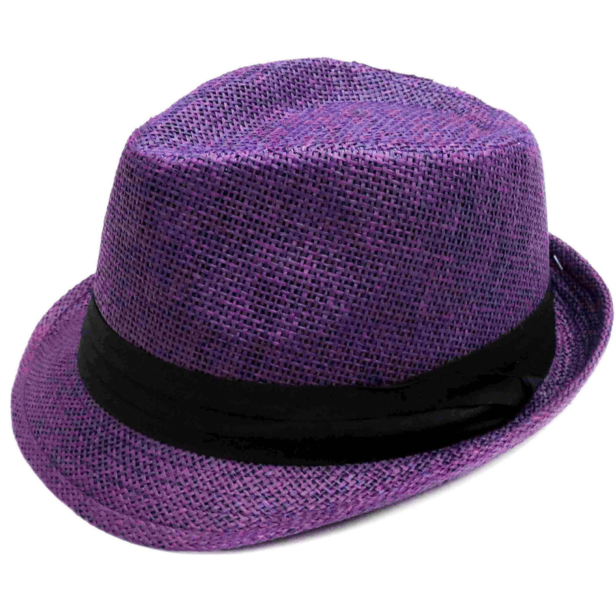Summer Sun Short Brim Straw Fedora Hat, 756_Purple SM