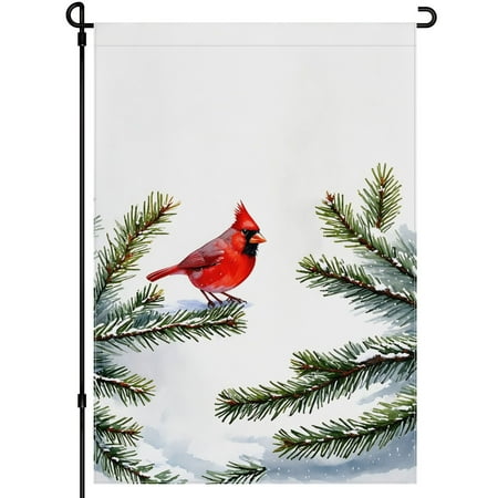Winter Garden Flags for Outdoor for Farmhouse Outdoor Balcony Patio, Winter Scene Snow-covered Trees Outdoor Garden Flags Cute Birds Evergreen Tree Double Side Garden Flags, 28x40in