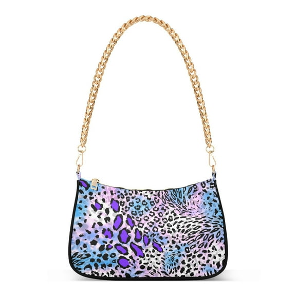 Leopard Purple Womens Chain Shoulder Bag Tote Handbag Clutch Hobo Purse with Zipper for Travel Casual