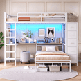 thumbnail image 3 of Torveric Bunk Bed with Hall Tree Twin Over Twin, L-Shaped Gaming LED Bunk Bed with Desk and Storages, Small Space Apartment Furniture Gift White, 3 of 16