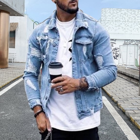 Joernso Spring Autumn Denim Jacket Solid Color Holes Long Sleeve Irregular Washing Jeans Coat Streetwear