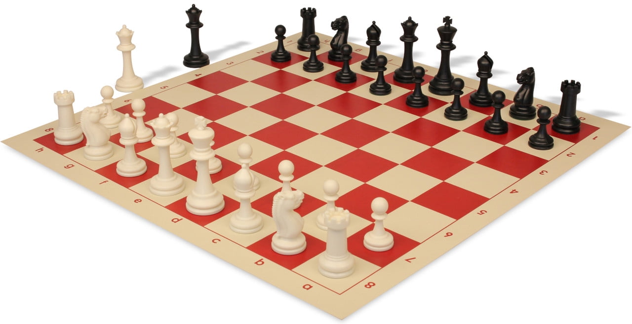 Archer's Bag Master Series Double-Weighted Plastic Chess Set - Black & Ivory Pieces - Red