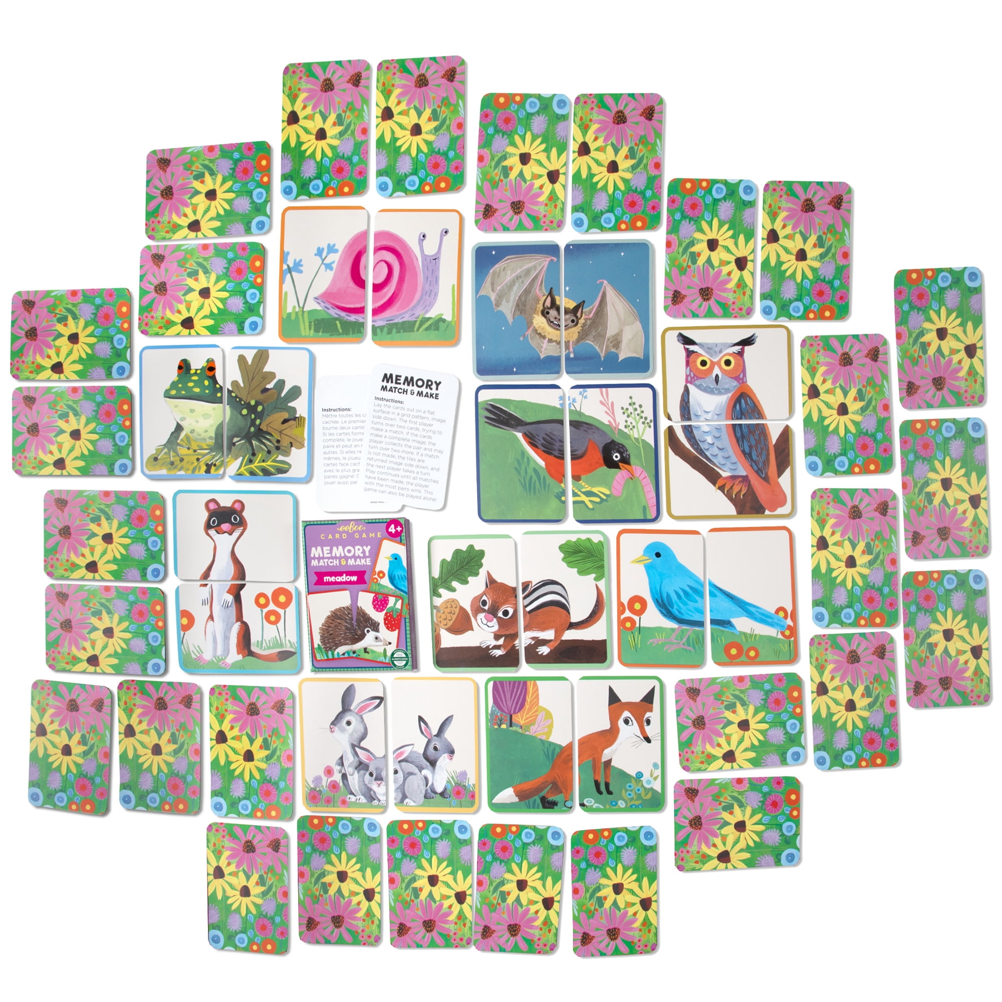 eeBoo Meadow Memory Match & Make Game, Ages 4+ For 1-4 Players - Sharpens Visual Acuity, Concentration, And Memory Skills, 48 Cards, 24 Pairs