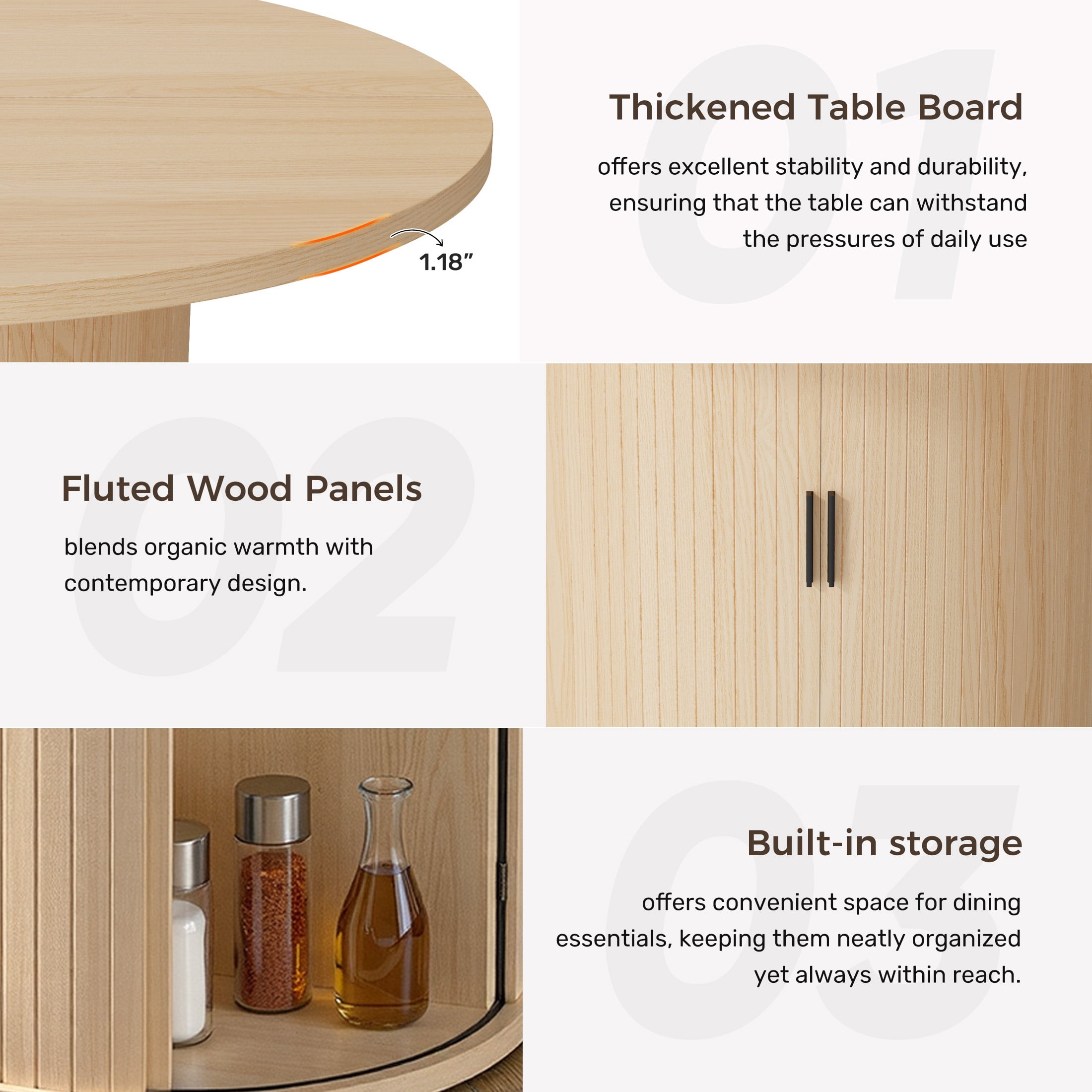Hawsaiy 31.5" Round Dining Table for 2 with Sliding Door Storage Base, Space-Saving Waterproof Scratch-Resistant Wood Top, Modern Farmhouse Kitchen Table, Natural