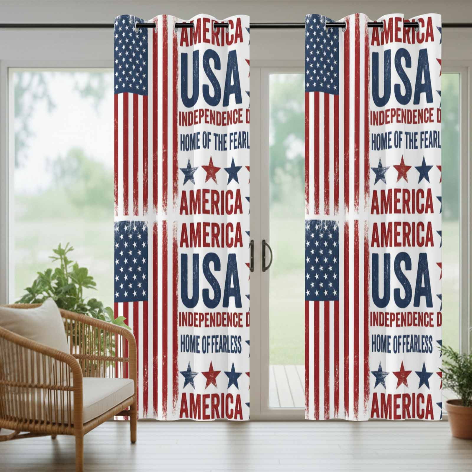 Independence Day Outdoor Curtains for Patio, Retro American USA Flag Red Stripes Abstract Sunshade Privacy Drapes Grommet Waterproof Outside Curtains for Porch/Cabana/Balcony 54"x 108", 1 Panel