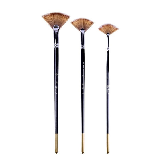 UNTERING 3Pcs Artists Paint Brush Fan-shaped Paint Brush Anti-shedding Drawing Brush for Rock Stone Face Body Watercolor Painting
