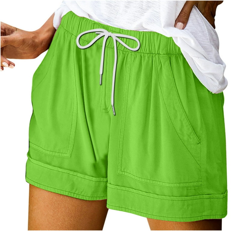Finelylove Womens Shorts Casual Yellow Shorts Women Shorts High Waist Rise  Solid Mint Green XXL 