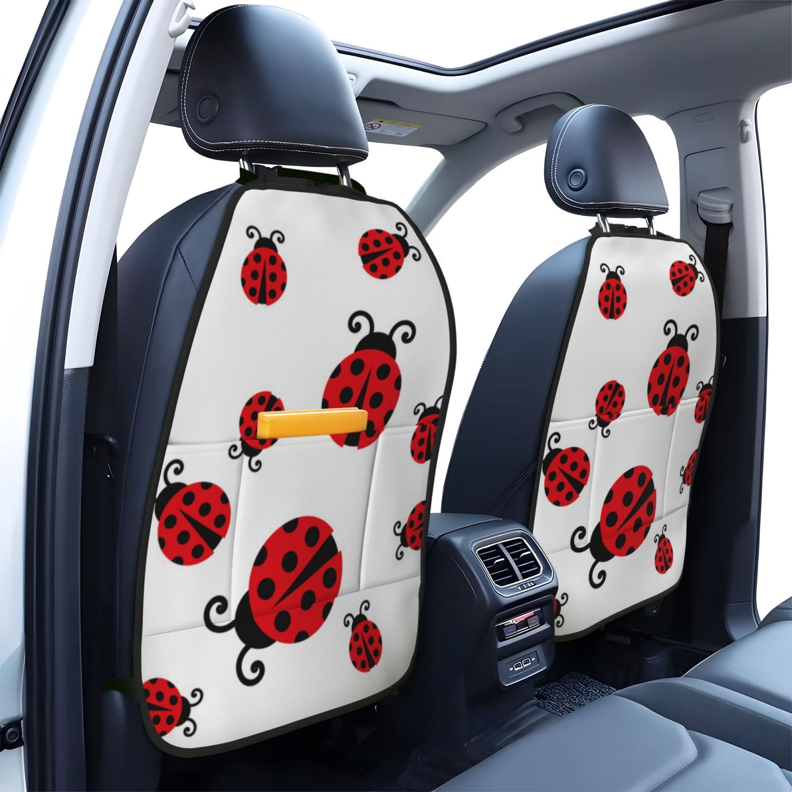 Xecao Fly Flying Ladybug Pattern Car Seat Back Protector 2 Pack Large Capacity Pocket, Kick Mats Back Seat Protector