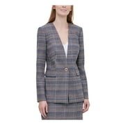 CALVIN KLEIN Womens Navy Plaid Suit Jacket Petites Size: 4P