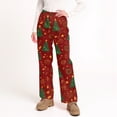 thumbnail image 5 of WTOBBY Women's Holiday-Themed Print Pajama Pants, Plush and Warm Fleece Bottoms with Christmas Snowflake and Tree Patterns, Comfortable Sleepwear for Women,Dark Green L, 5 of 5