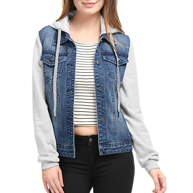 INSPIRE CHIC Veste en Denim à Capuche à Cordon Superposée pour Femmes avec Poches