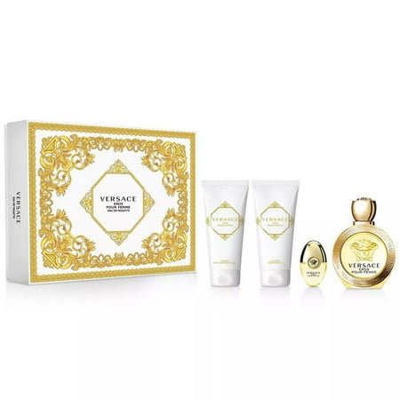 Versace Eros Pou Homme EDP Spray  Luxury Body Lotion Luxury Bath & Shower Gel 3.4 oz Each and EDP Rollerball Mini 0.17 oz 4 Pc Gift Set