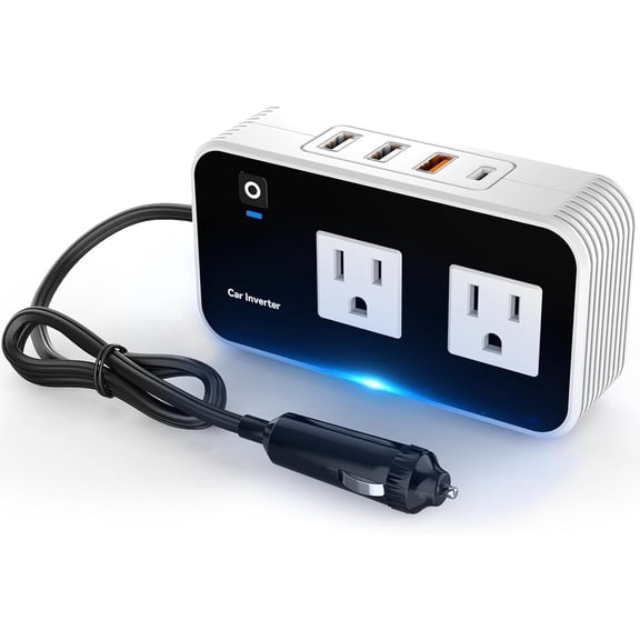 200W Car Power Inverter 12V to 110V for Vehicles, Car Plug Adapter Outlet with 4 USB Fast Charger, Car Charger Cigarette Lighter Adapter for Phone, Laptop on Road Trip