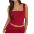 thumbnail image 3 of Hauts d'Été Y2k pour Femmes Col Carré avec Dentelle Crop Top Rouge P, 3 of 10