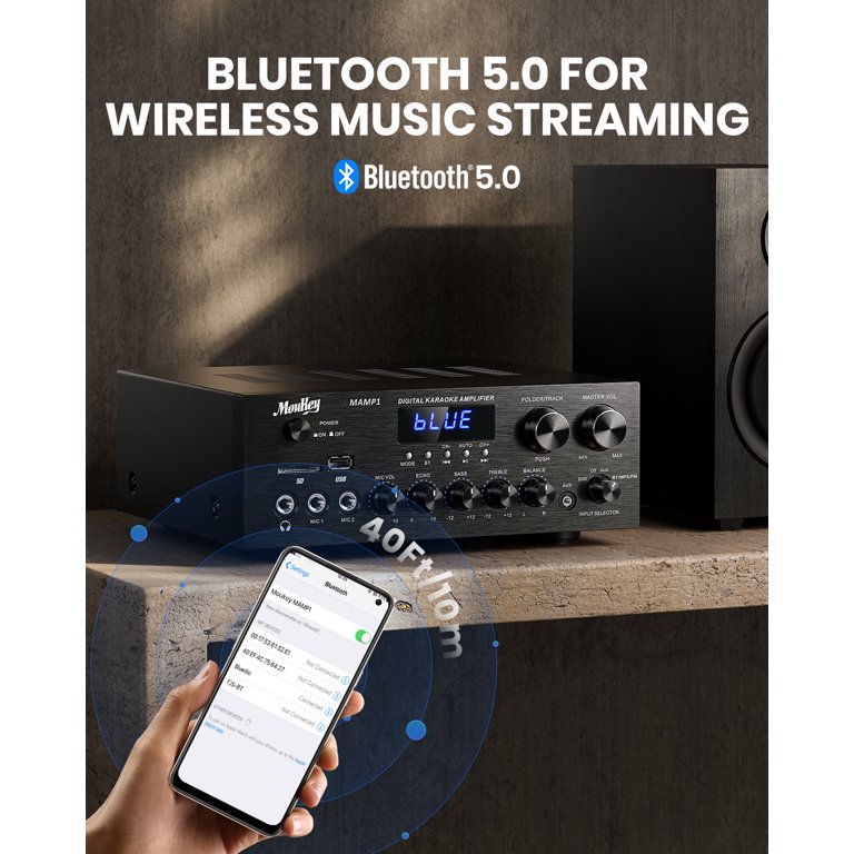 Amplificateur stéréo e-audio Bluetooth 5.0 2 x 15 W